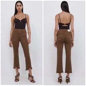 Johnathan Simkhai River High Rise Straight Leg Raw Hem Cropped Jeans in Coffee